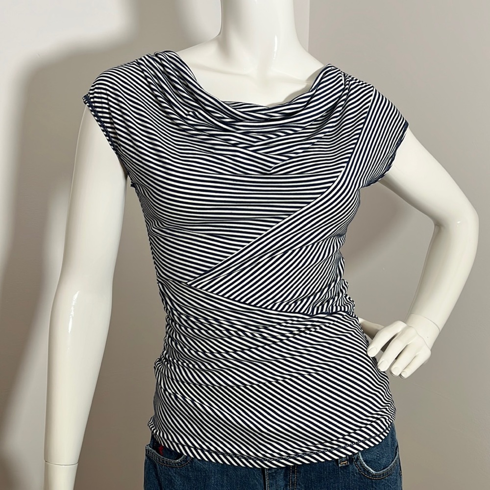 [S] MAX STUDIO Striped White and dark blue Top